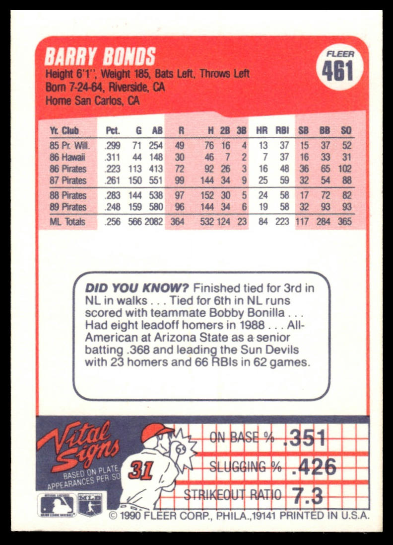 1990 Fleer Canadian #461 Barry Bonds