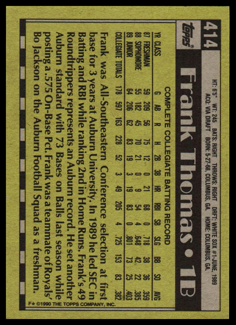 1990 Topps #414a Frank Thomas