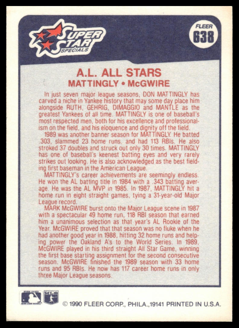 1990 Fleer #638b Don Mattingly / Mark McGwire