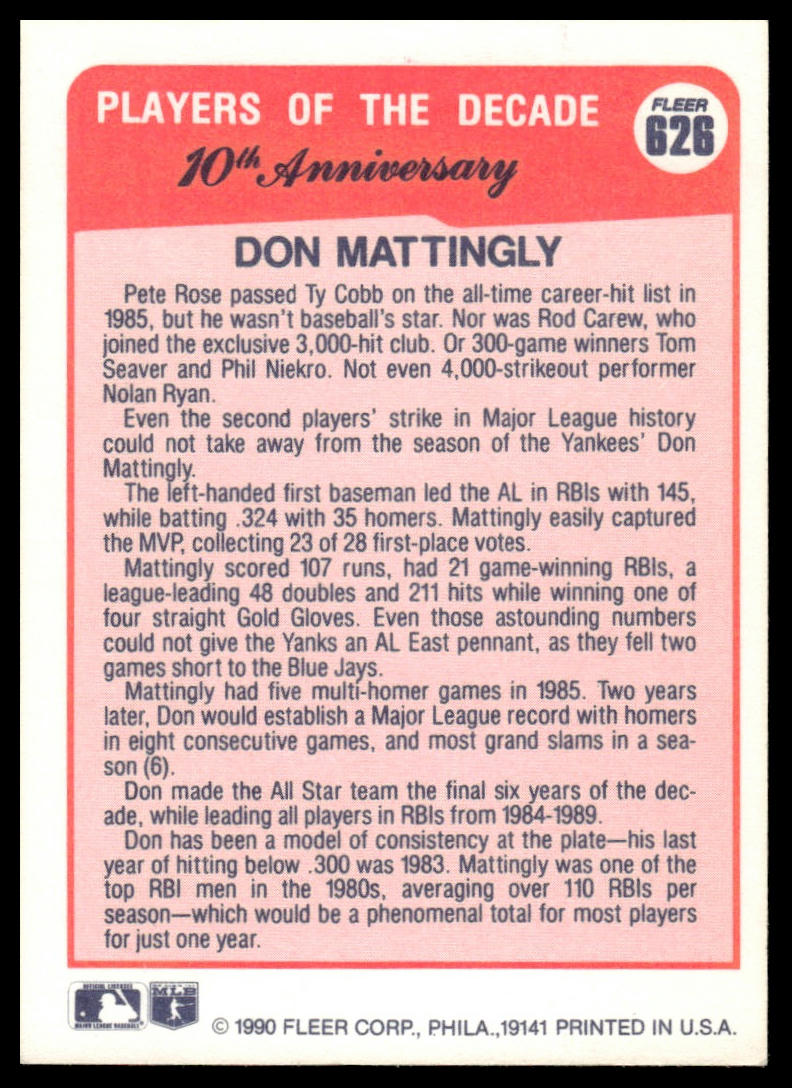 1990 Fleer #626a Don Mattingly