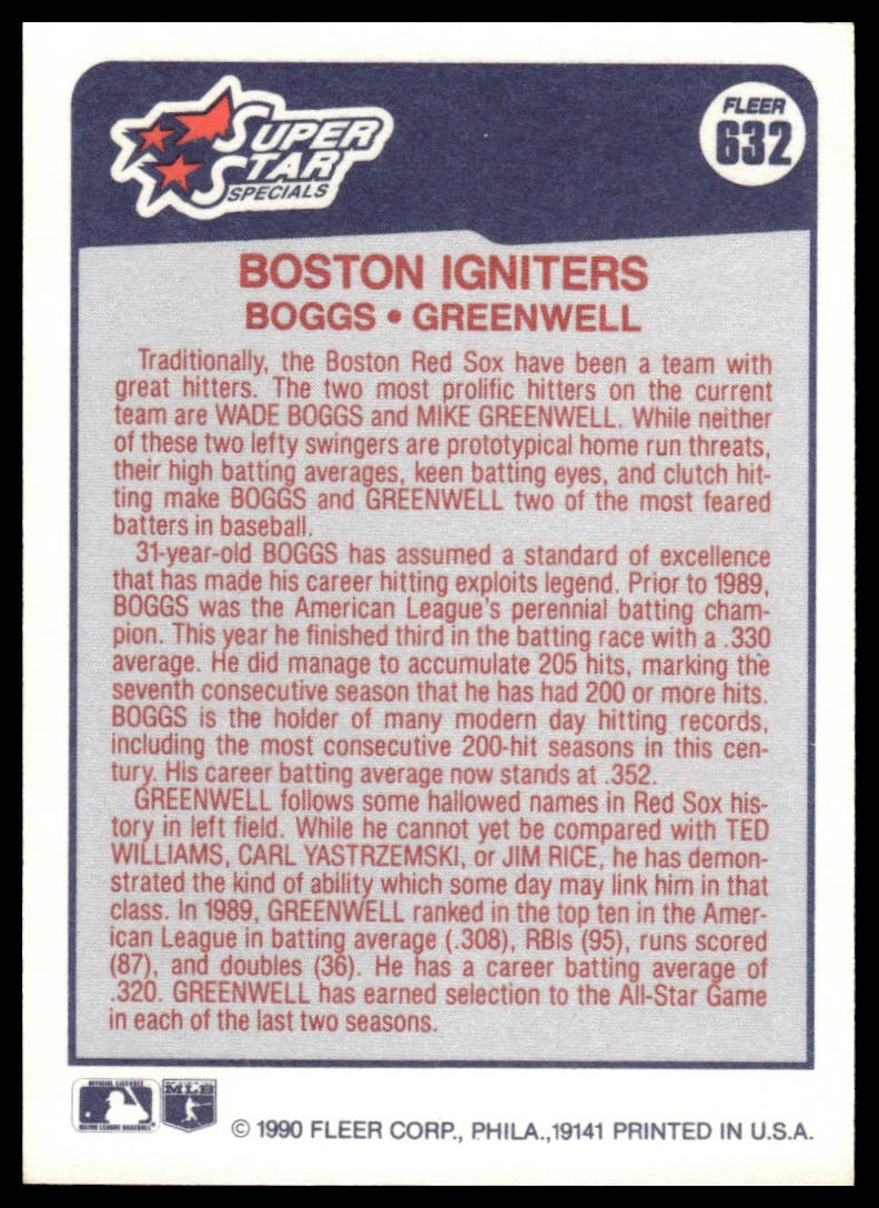 1990 Fleer Canadian #632 Wade Boggs / Mike Greenwell