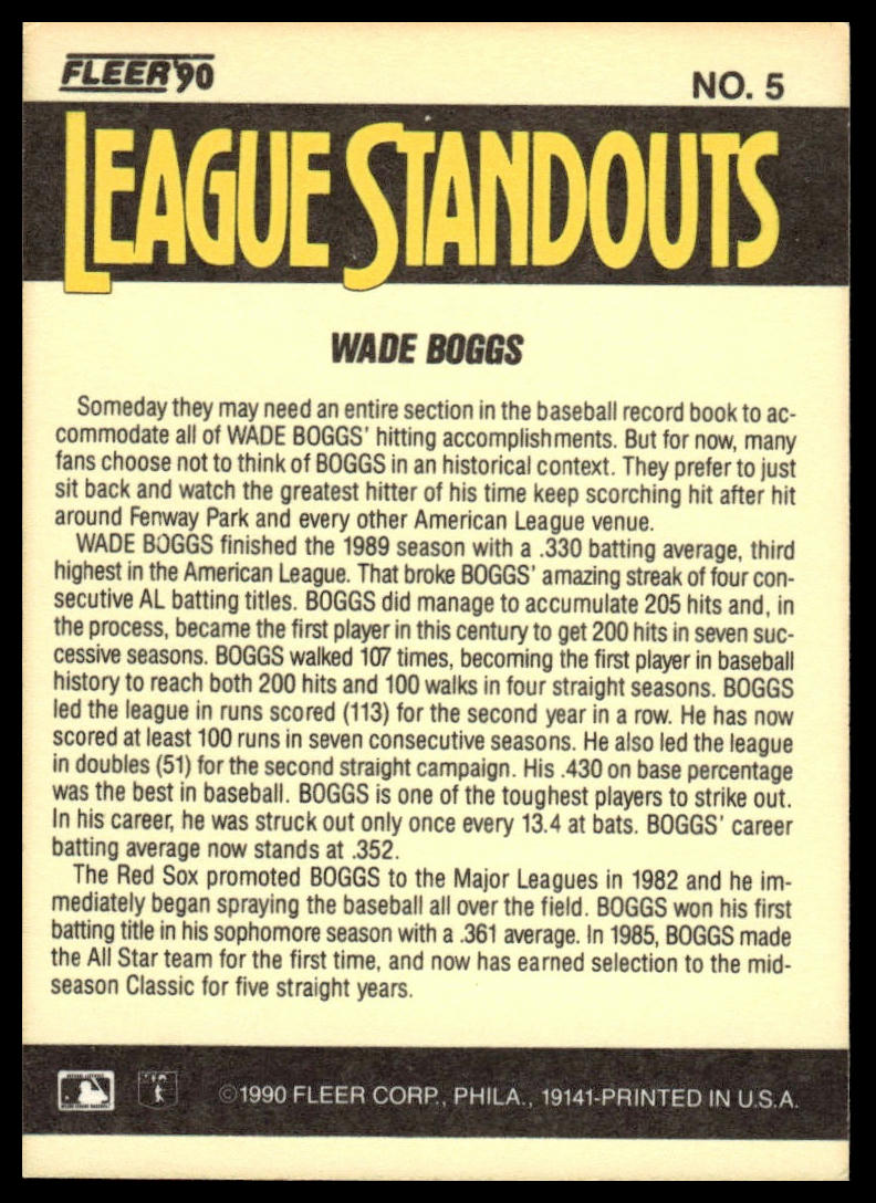 1990 Fleer #5 Wade Boggs League Standouts