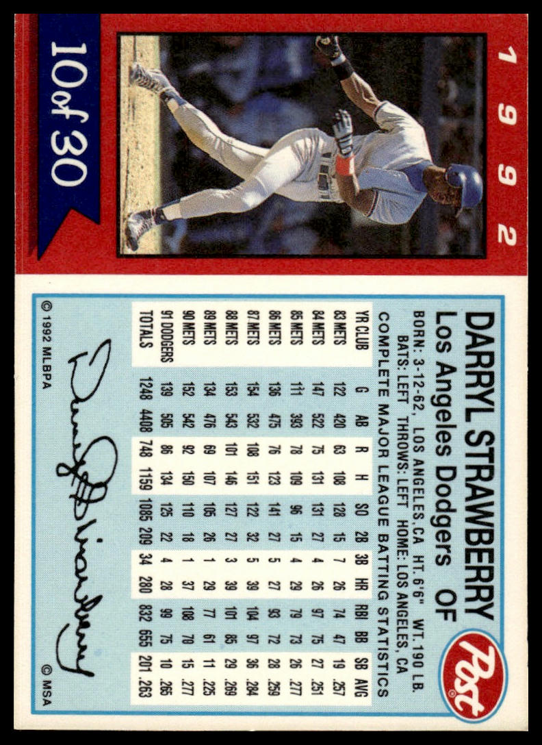 1992 Post Cereal #10 Darryl Strawberry