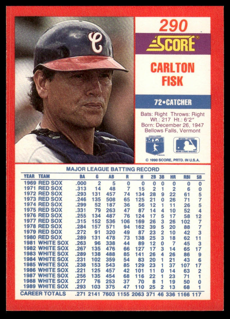 1990 Score #290 Carlton Fisk Promos