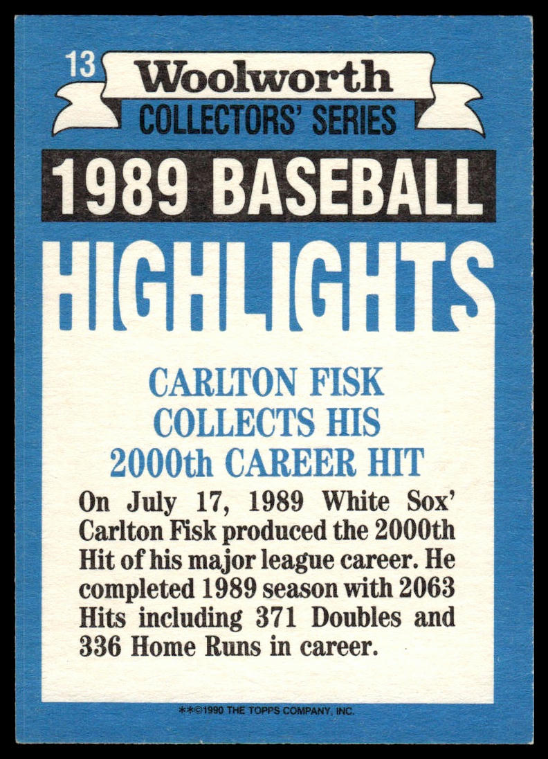 1990 Topps Woolworth Baseball Highlights #13 Carlton Fisk