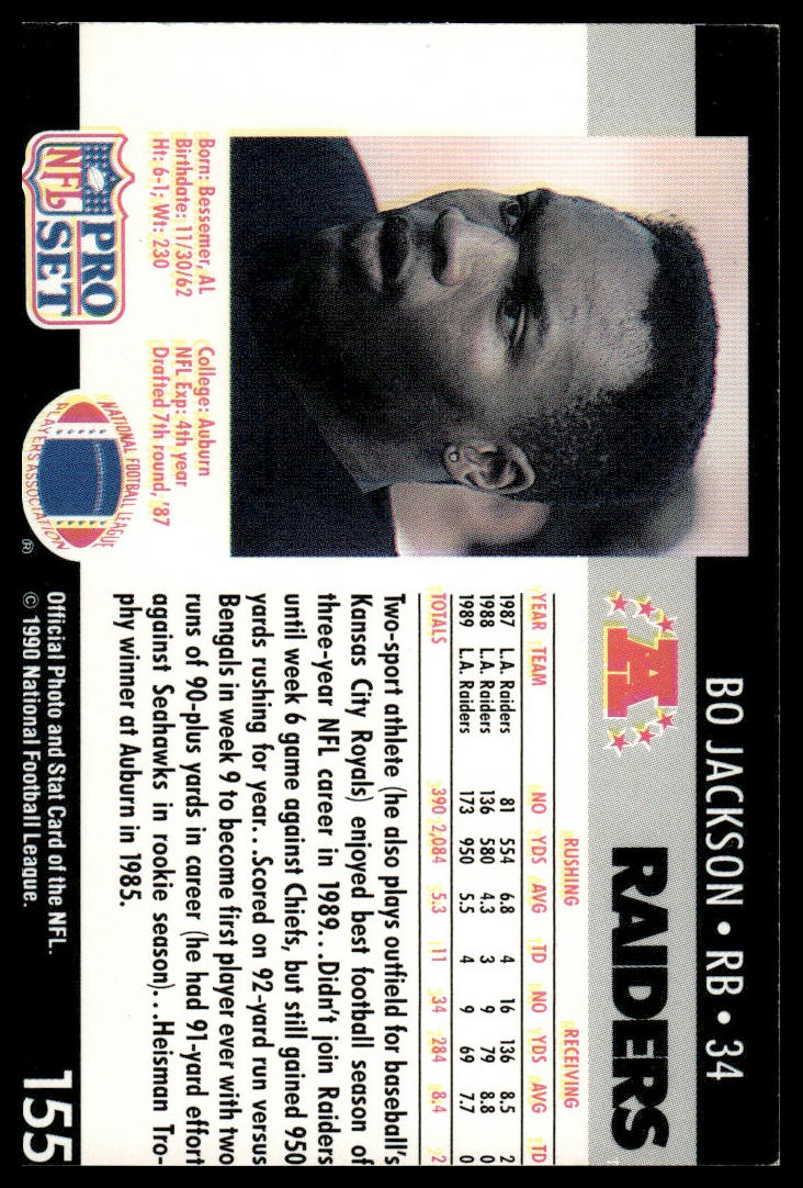 1990 Pro Set FACT Cincinnati #155 Bo Jackson