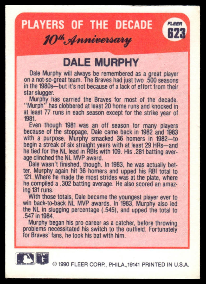 1990 Fleer #623a Dale Murphy