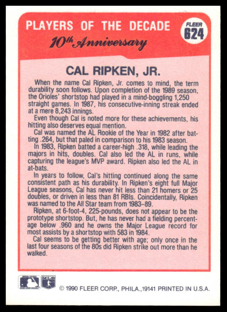 1990 Fleer #624b Cal Ripken, Jr.