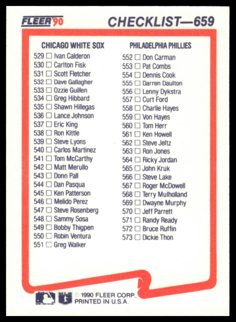 1990 Fleer Canadian #656 Checklist: Mets / Astros / Cardinals / Red Sox