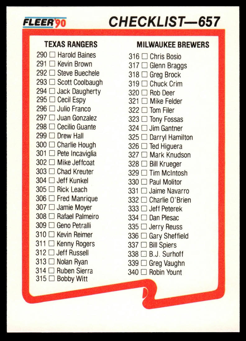 1990 Fleer #656b Checklist: Mets / Astros / Cardinals / Red Sox