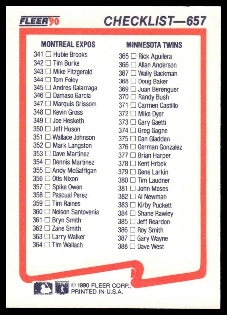 1990 Fleer #656b Checklist: Mets / Astros / Cardinals / Red Sox