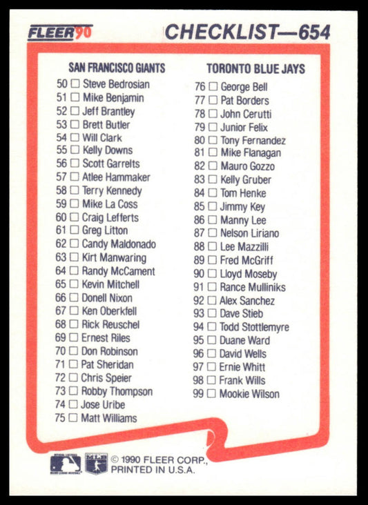 1990 Fleer Canadian #655 Checklist: Royals / Angels / Padres / Orioles